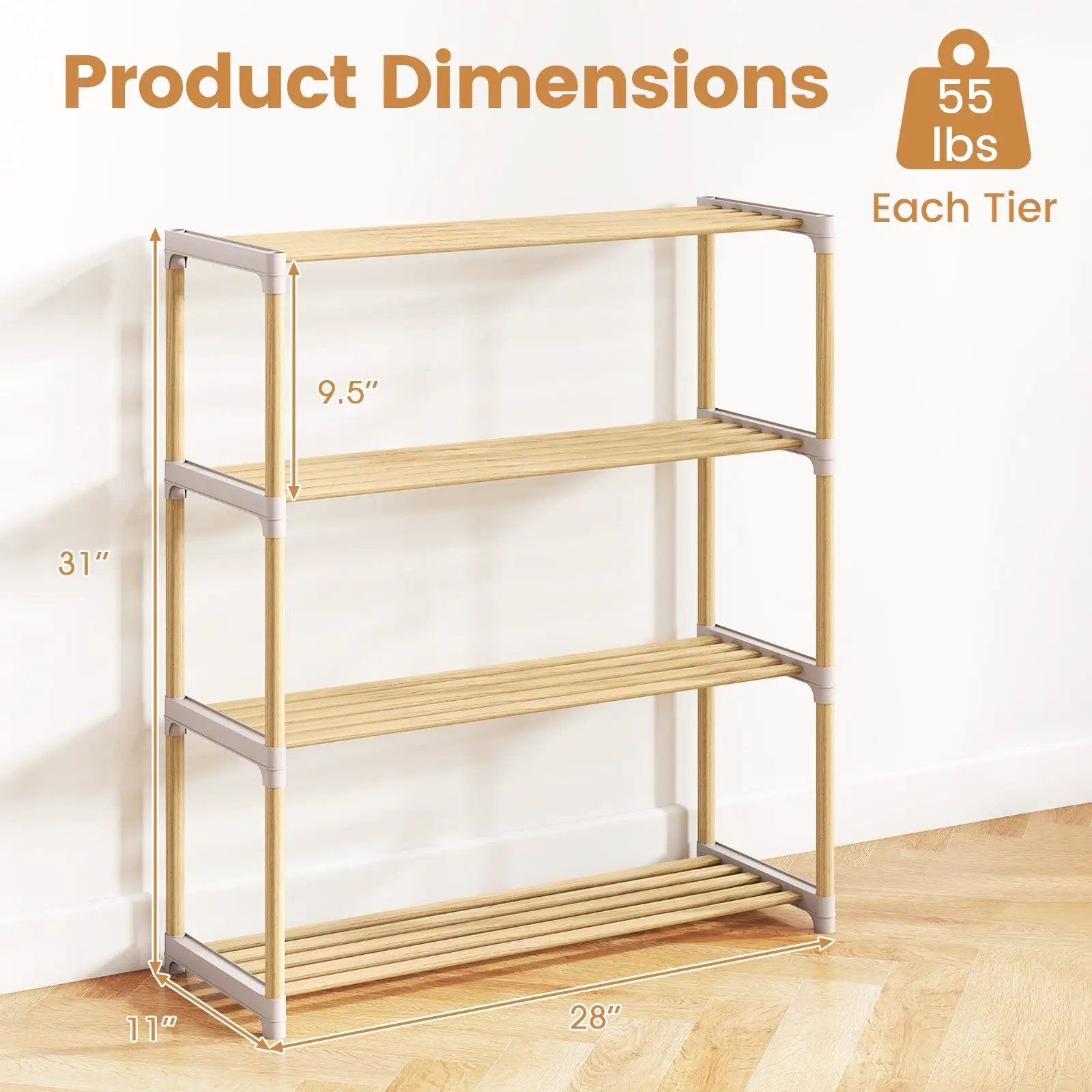 3-Tier Solid Wood Shoe Rack with Slatted Shelves by DirectDeals