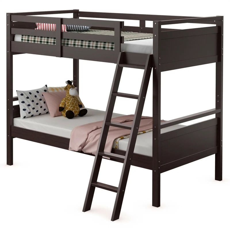 Twin Over Twin Bunk Bed Convertible 2 Individual Beds Wooden by DirectDeals