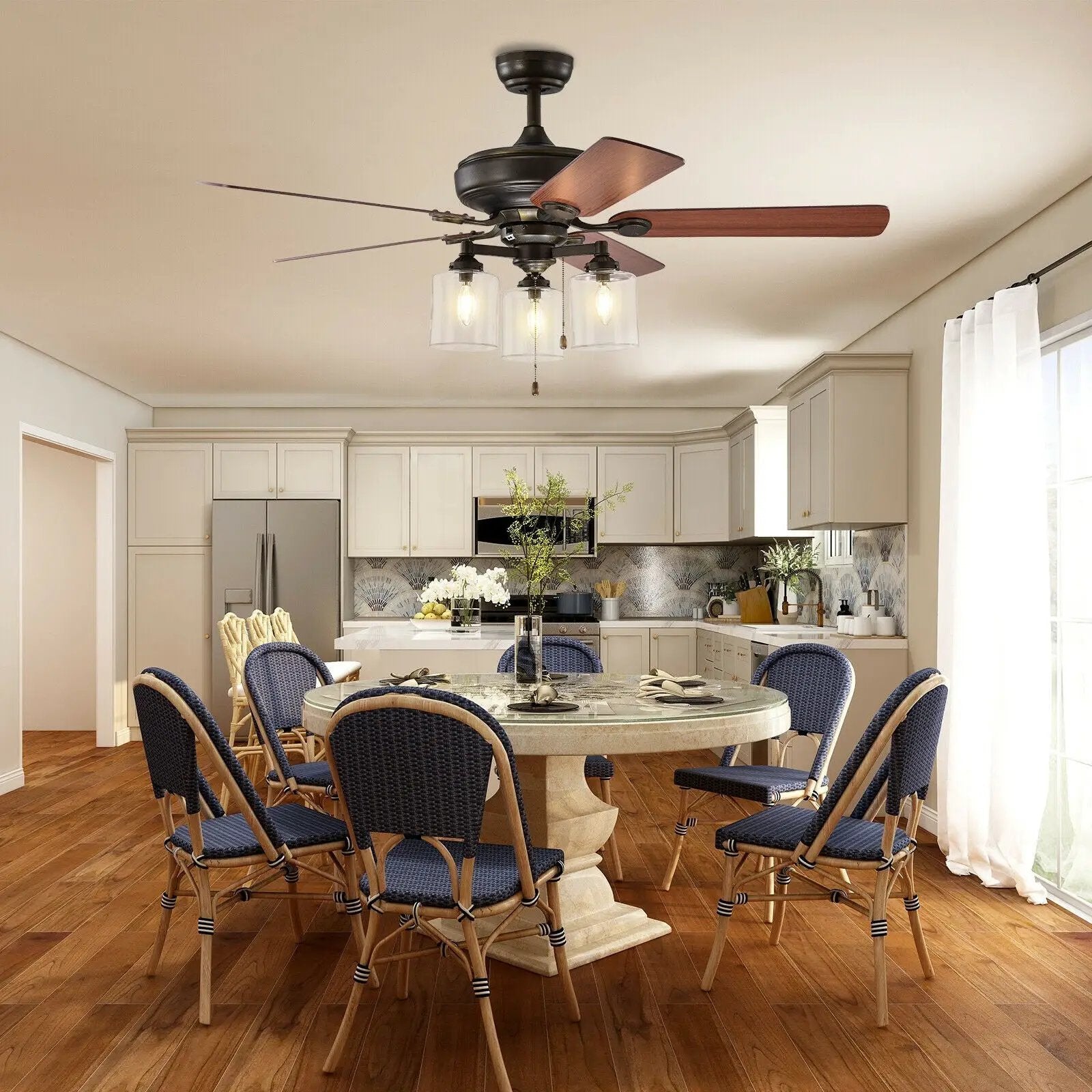 52 Inch Ceiling Fan Light with Pull Chain and 5 Bronze Finished Reversible Blades by DirectDeals
