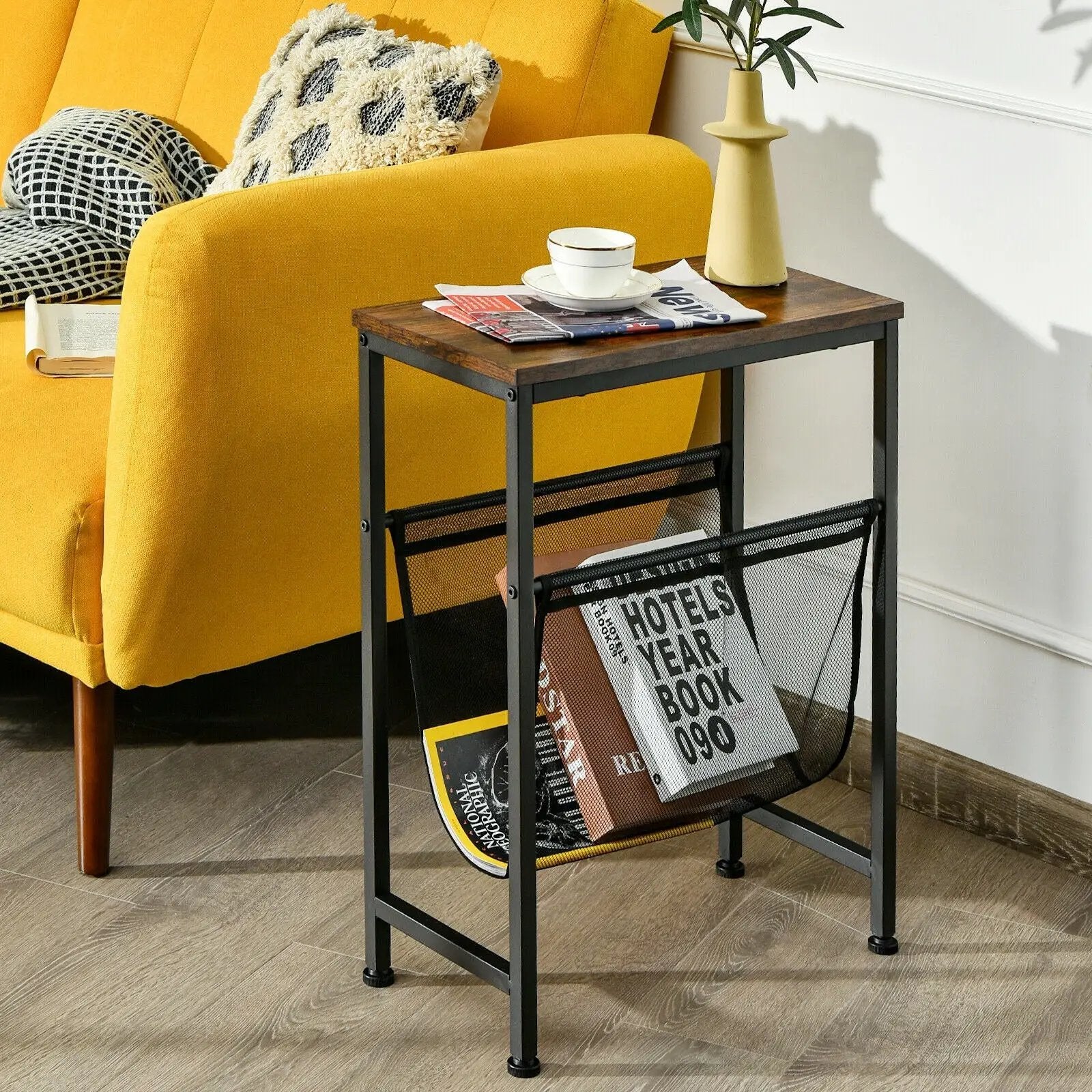 Narrow End Table with Magazine Holder Sling for Small Space by DirectDeals