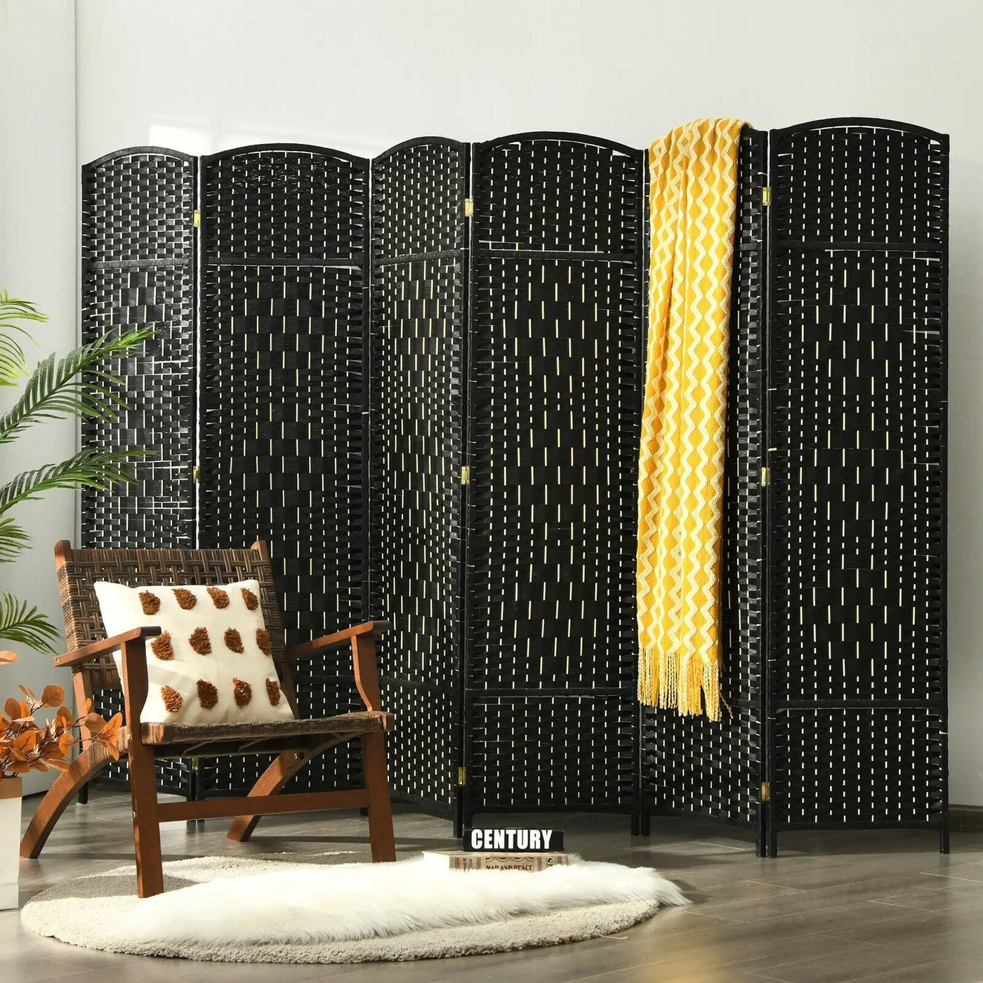 6.5Ft 6-Panel Weave Folding Fiber Room Divider Screen by DirectDeals