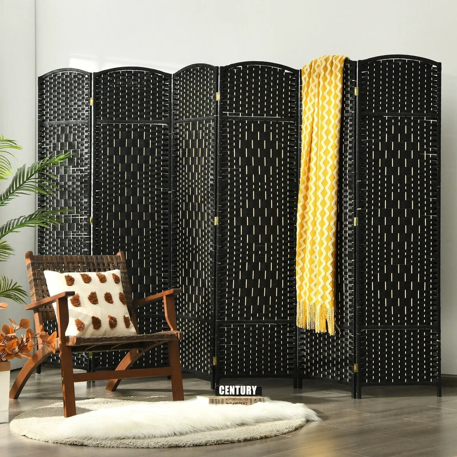 6.5Ft 6-Panel Weave Folding Fiber Room Divider Screen by DirectDeals