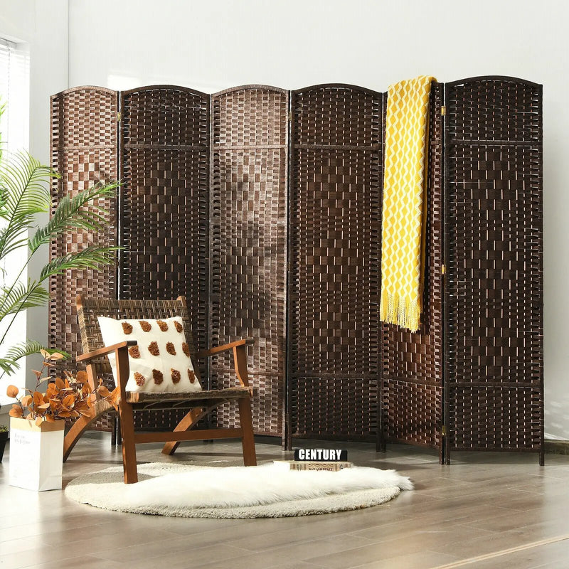 6.5Ft 6-Panel Weave Folding Fiber Room Divider Screen by DirectDeals