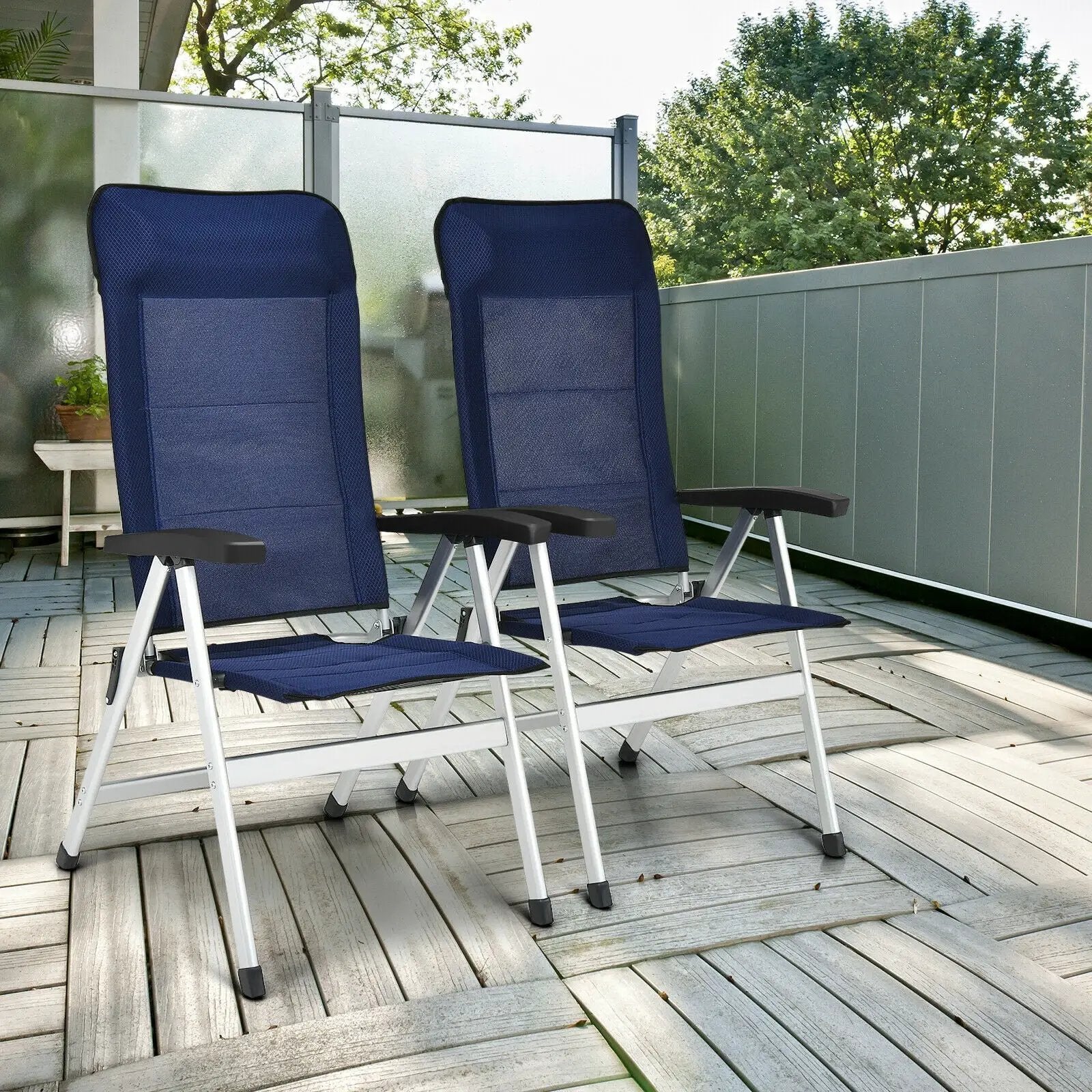 2Pcs Patio Dining Chair with Adjust Portable Headrest-Blue by DirectDeals