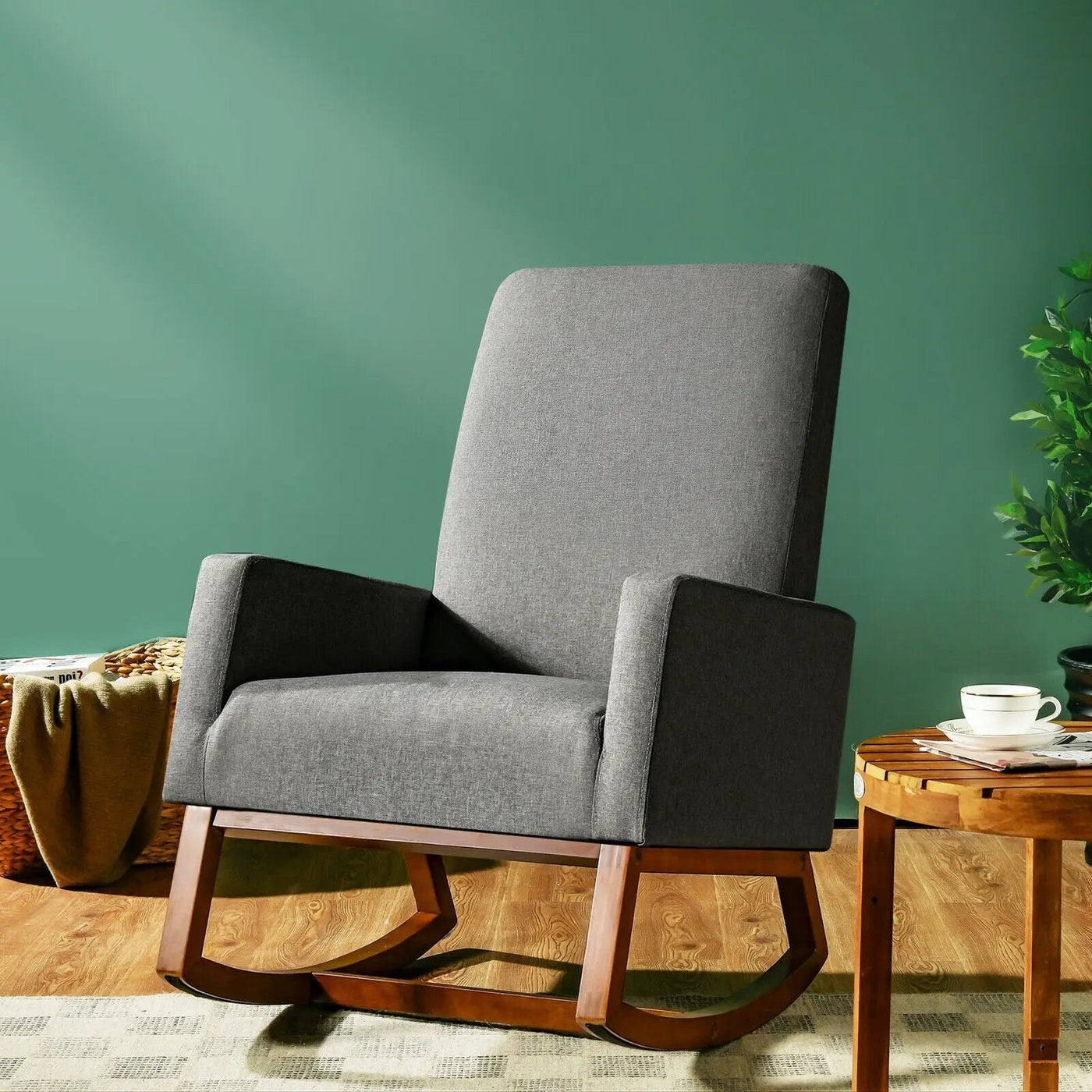 Rocking High Back Upholstered Lounge Armchair with Side Pocket by DirectDeals