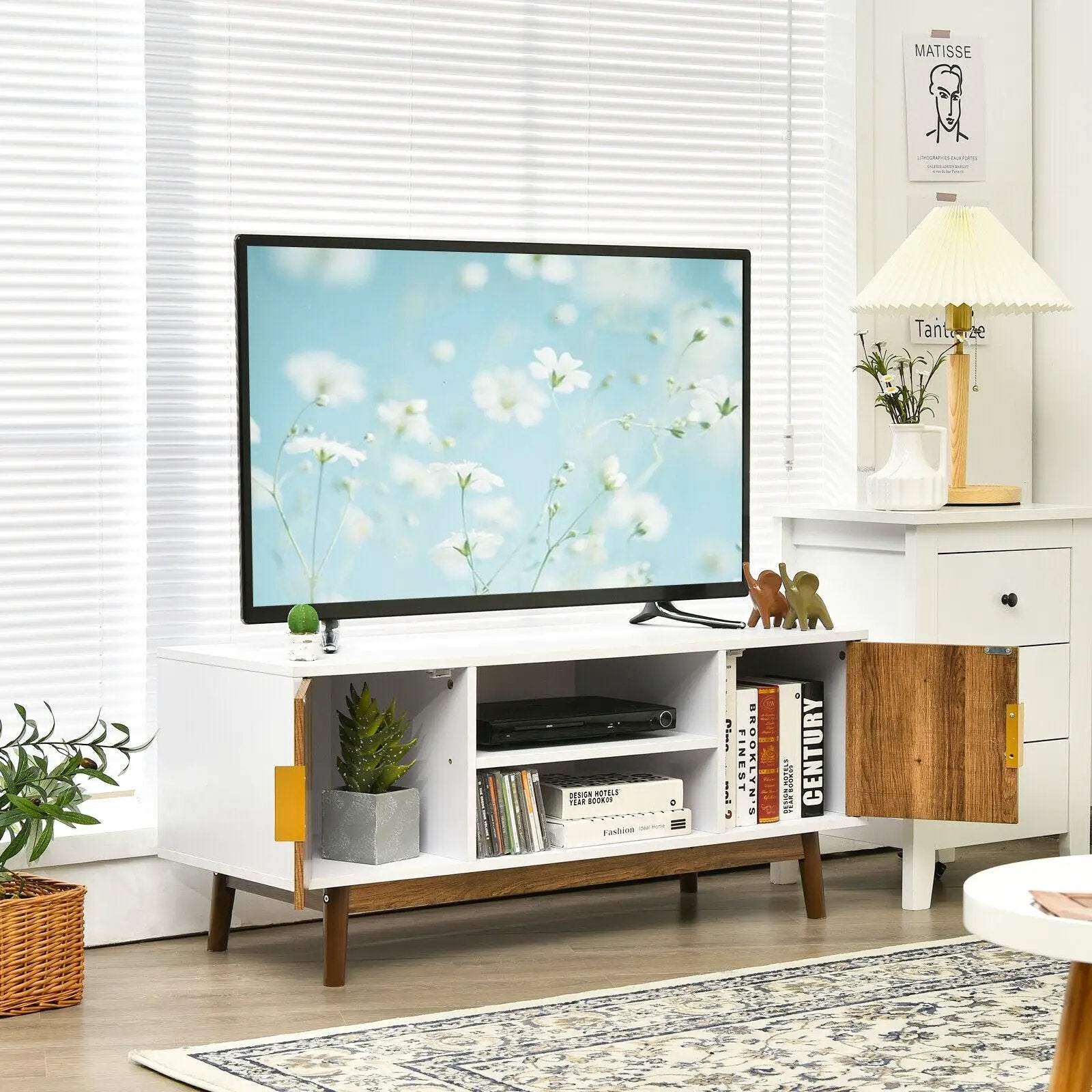 2 Door TV Stand with 2 Cabinets and Open Shelves for TVs up to 50 Inch TV by DirectDeals
