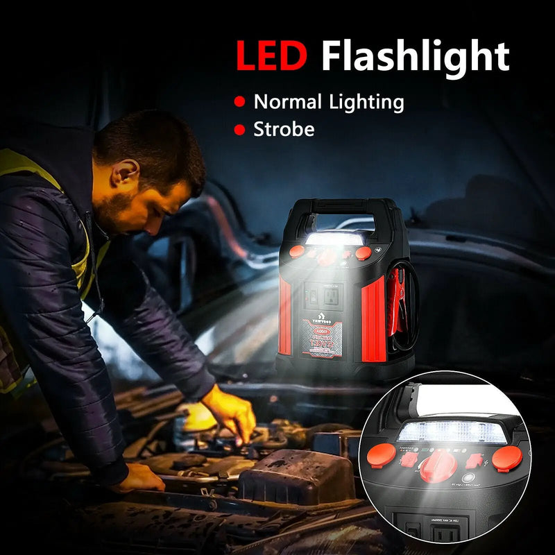 Jump Starter Air Compressor Power Bank Charger with LED Light and DC Outlet by DirectDeals