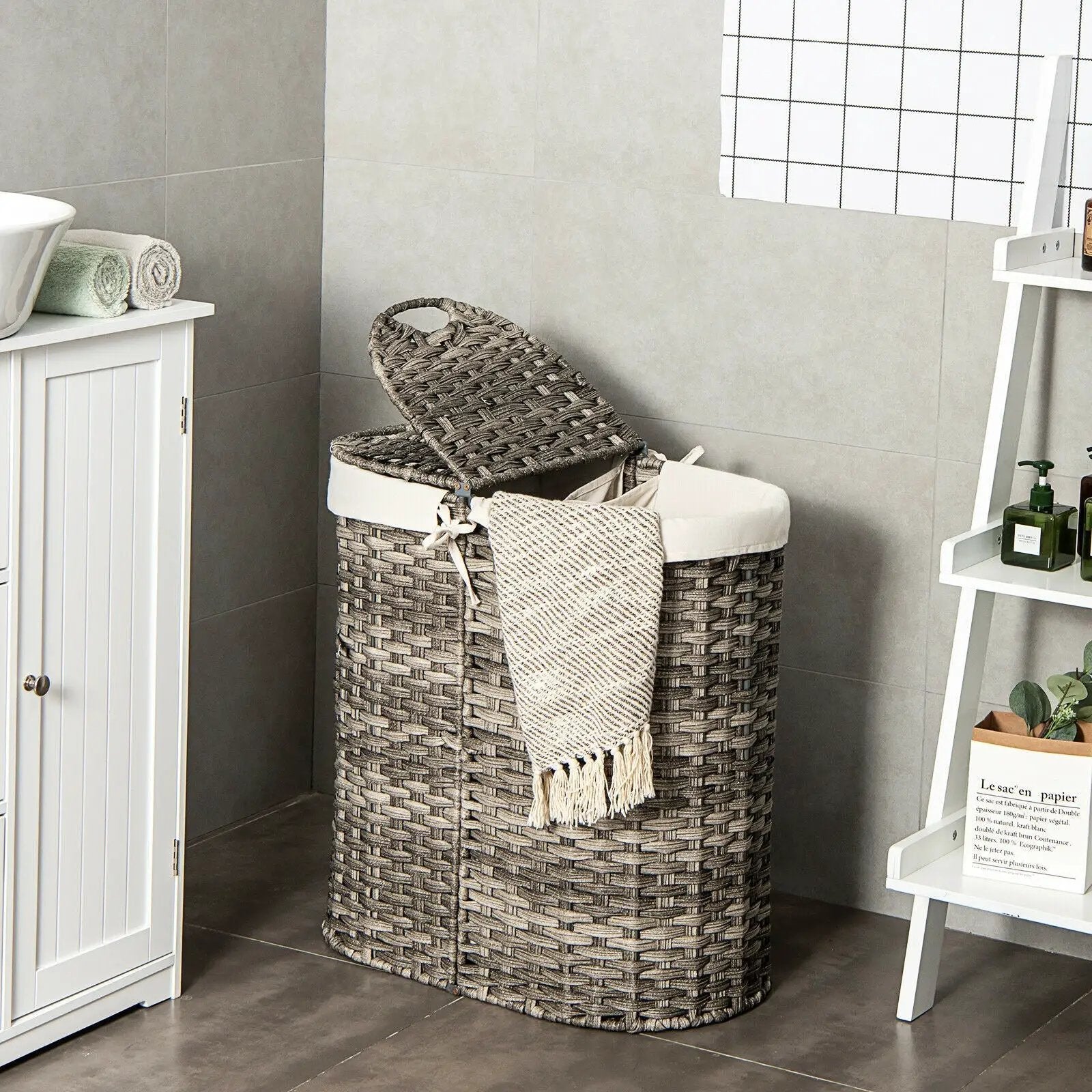 Handwoven Laundry Hamper Basket with 2 Removable Liner Bags by DirectDeals