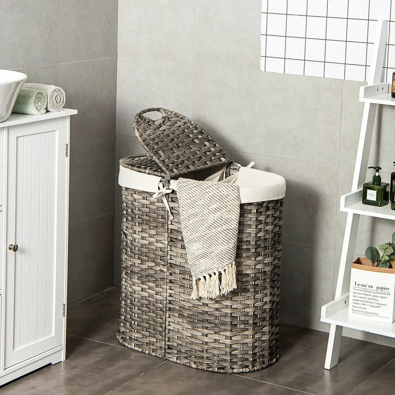 Handwoven Laundry Hamper Basket with 2 Removable Liner Bags by DirectDeals