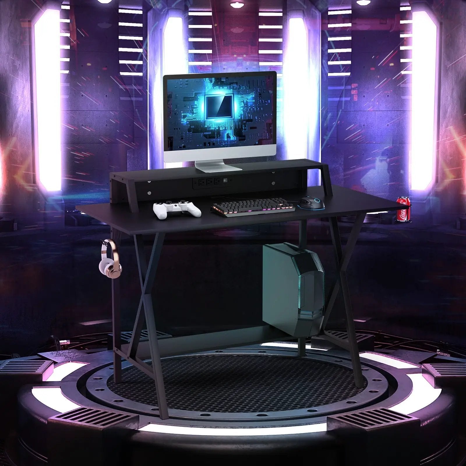 All-in-One Professional Gaming Desk with Cup and Headphone Holder by DirectDeals