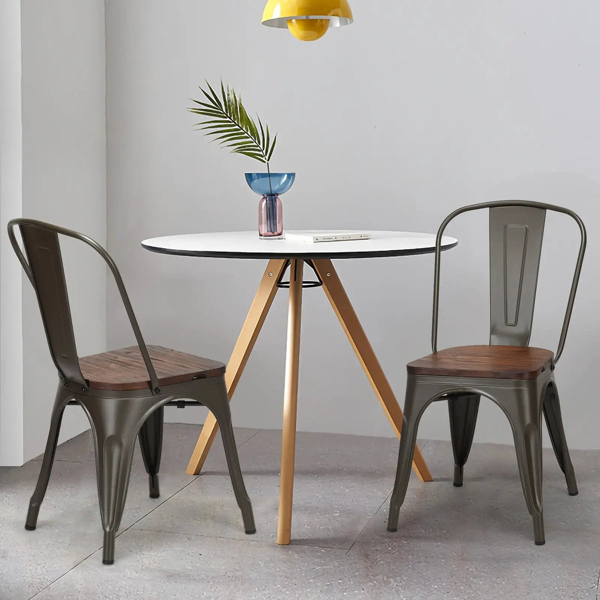 18 Inch Height Set of 4 Stackable Style Metal Wood Dining Chair by DirectDeals