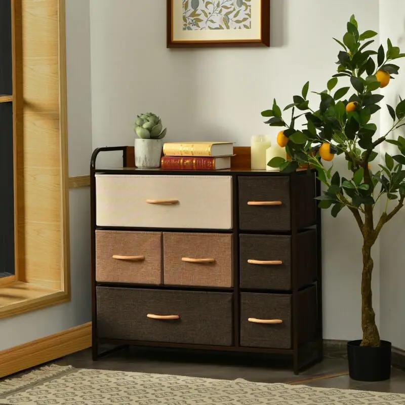 7 Drawer Tower Steel Frame and Wooden Top Dresser Storage Chest for Bedroom by DirectDeals
