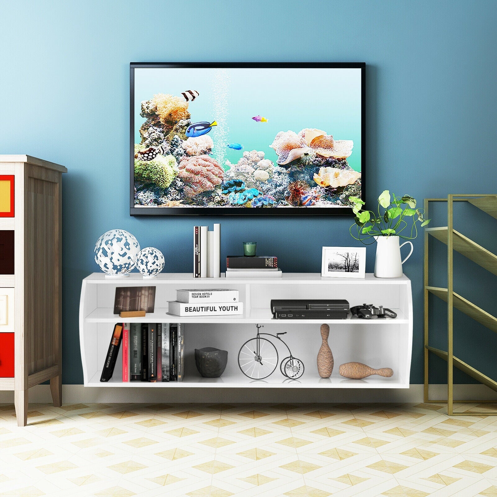 48.5 Inch 2 Tier Modern Wall Mounted Hanging Floating Shelf by DirectDeals