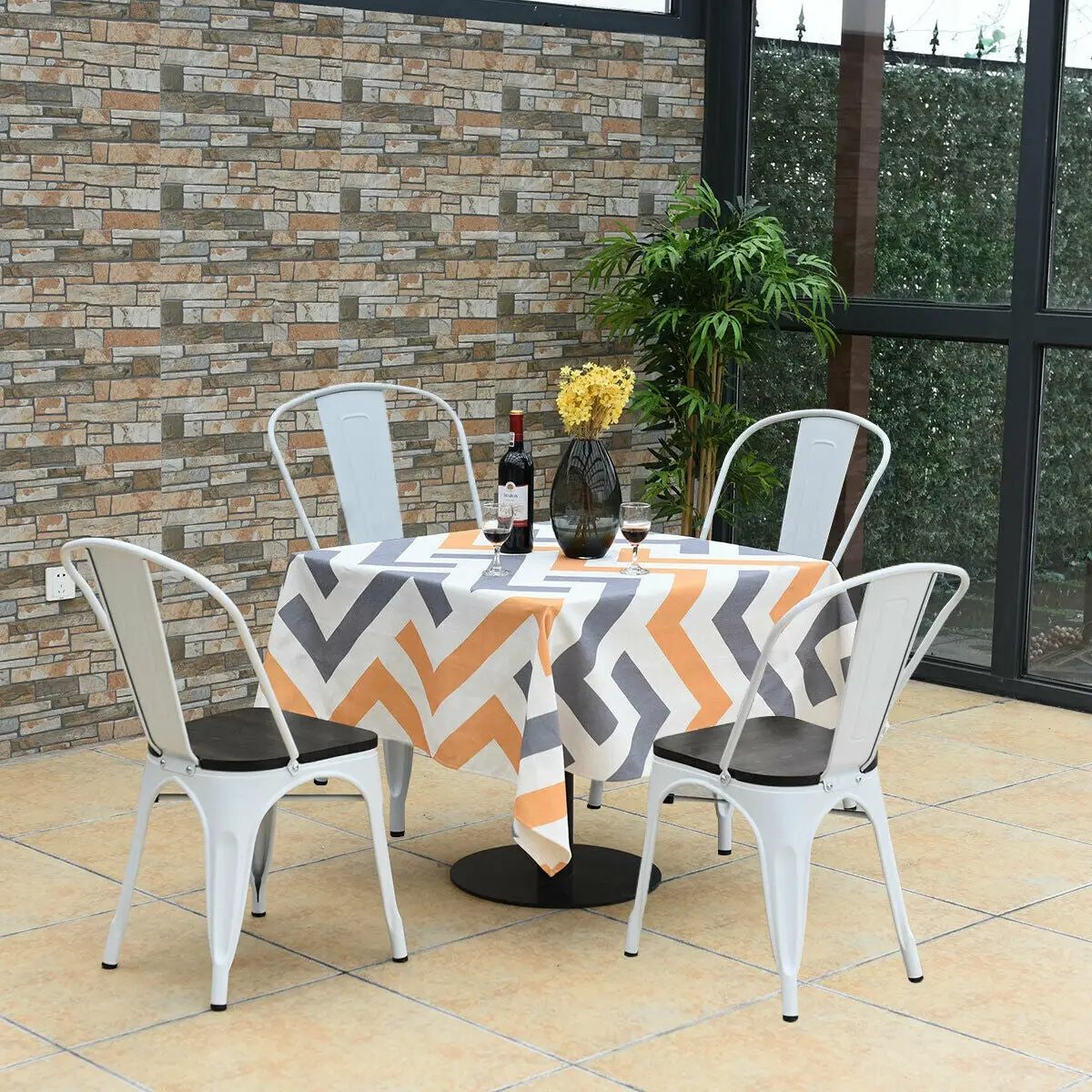 4 Pieces Tolix Style Metal Dining Side Chair Stackable Wood Seat by DirectDeals