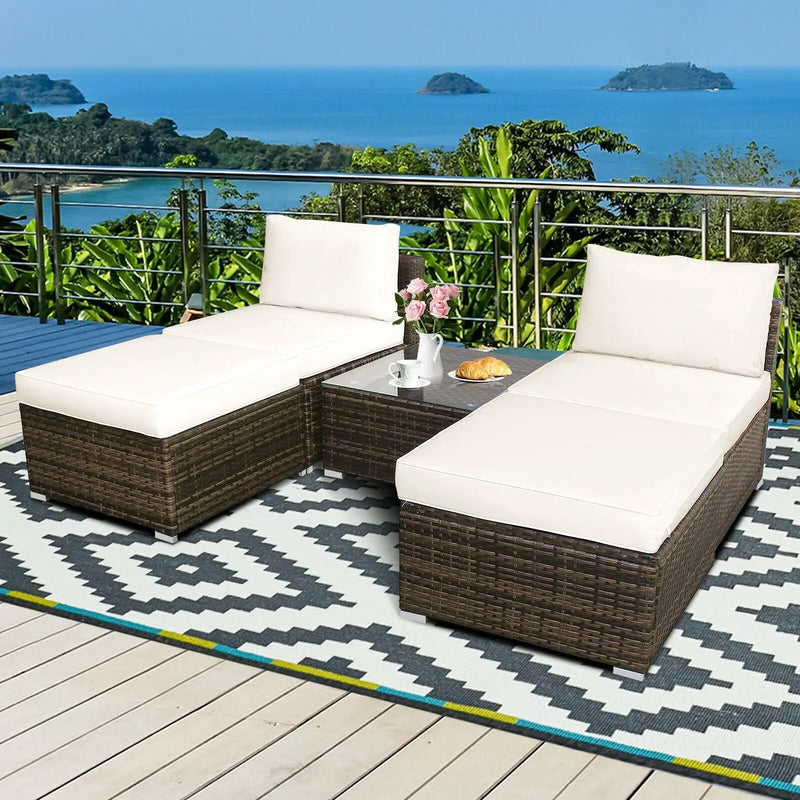 5 Pieces Patio Rattan Furniture Set with Cushioned Armless Sofa by DirectDeals