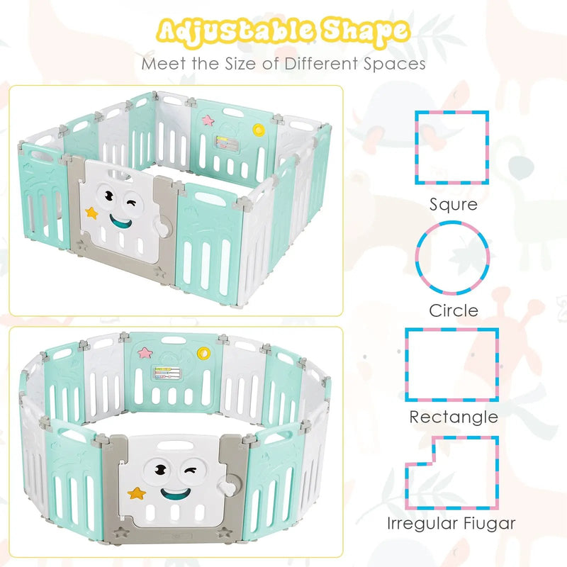 14-Panel Foldable Baby Playpen Kids Activity Centre-Green by DirectDeals