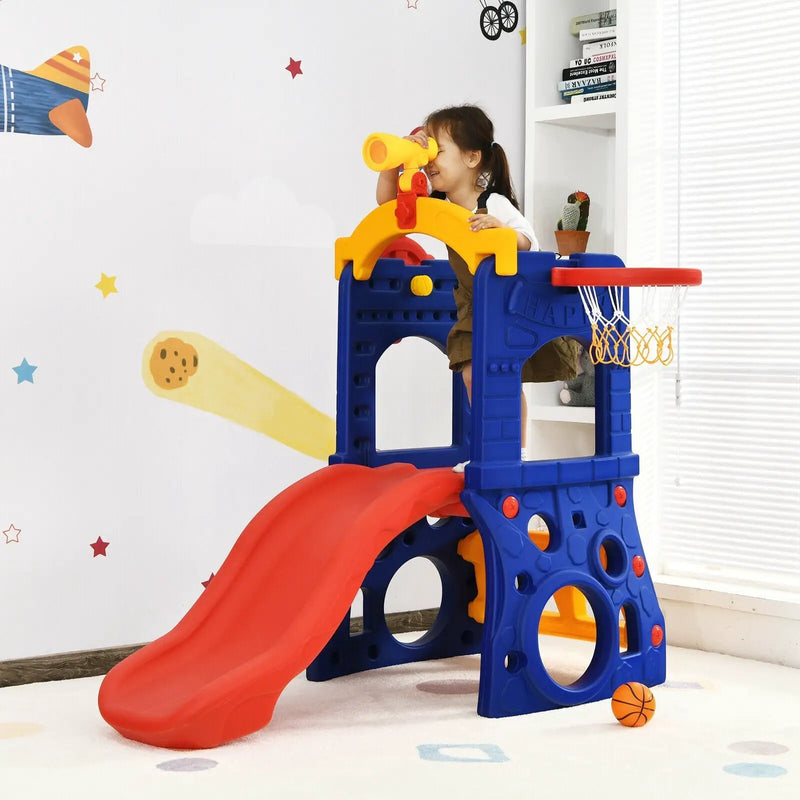 6-in-1 Freestanding Kids Slide with Basketball Hoop and Ring Toss by DirectDeals