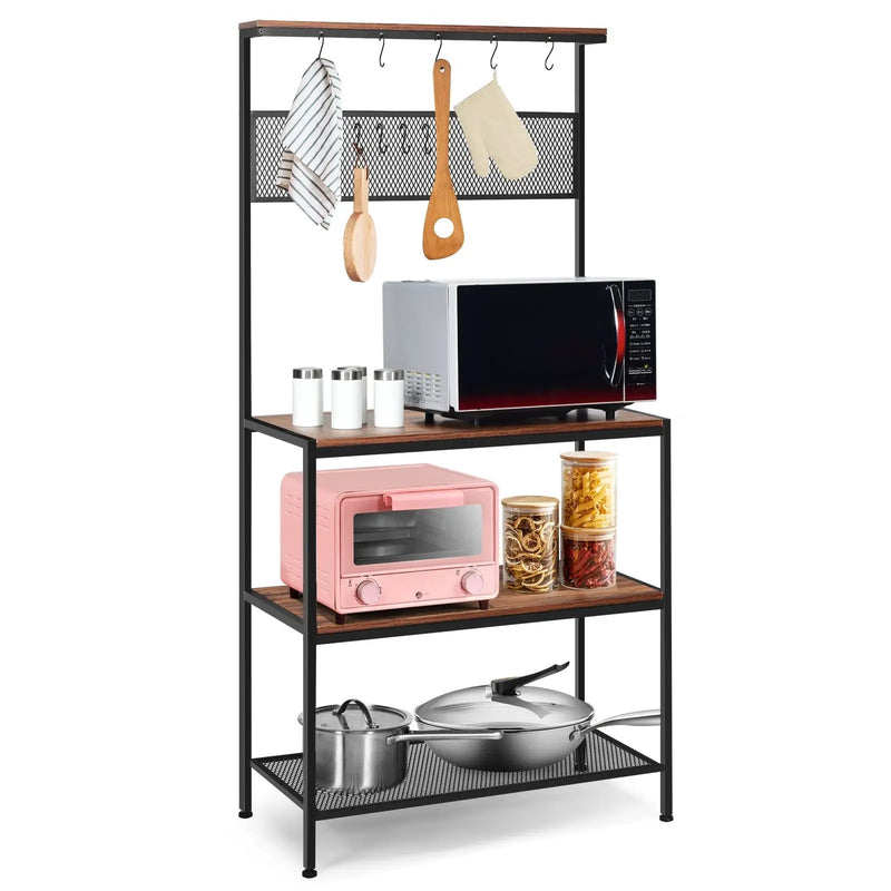 4-Tier Kitchen Rack Stand with Hooks and Mesh Panel by DirectDeals