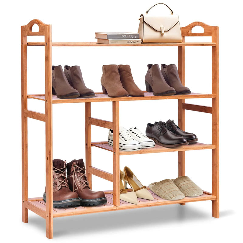 4 Tiers Multifunction Bamboo Storage Shoe Rack for Entryway Hallway by DirectDeals