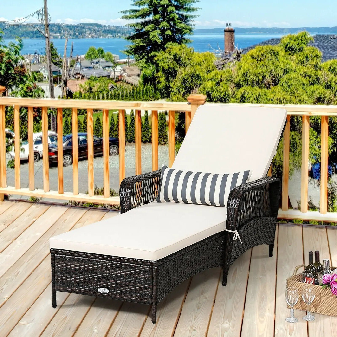Outdoor Patio Wicker Chaise Lounge Chair with Adjustable Backrest and Pillow by DirectDeals