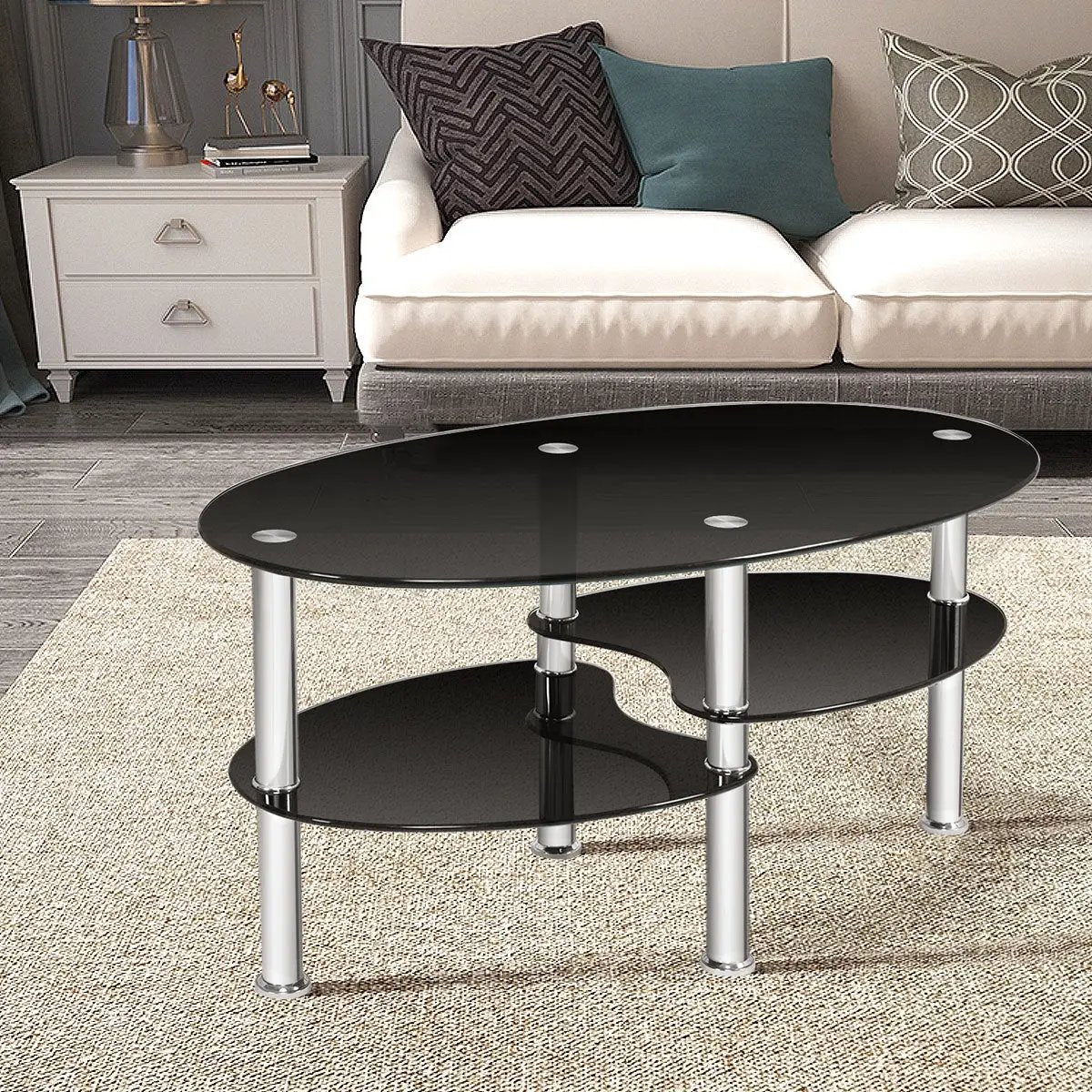 Tempered Glass Oval Side Coffee Table by DirectDeals