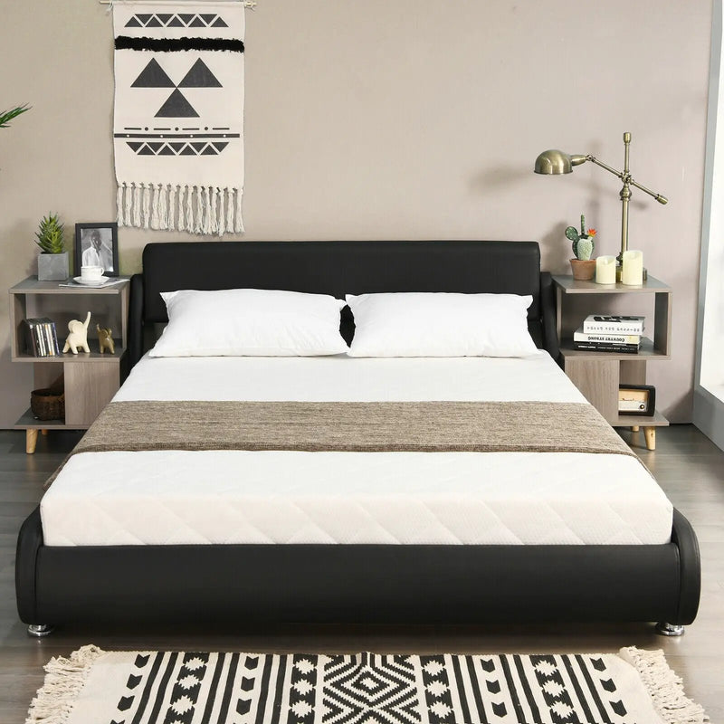 Full Size Faux Leather Upholstered Platform Bed Adjustable Headboard-Black by DirectDeals