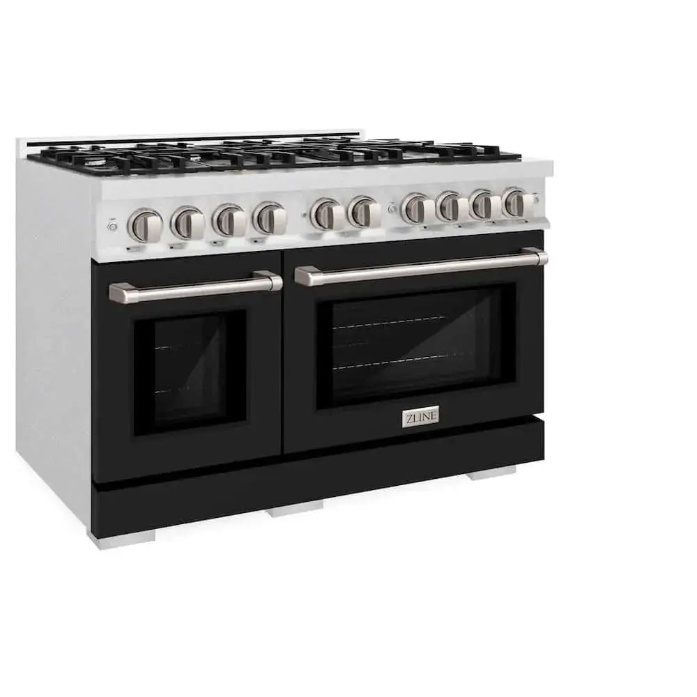 ZLINE 48" Select Gas Range Convection Gas Oven DuraSnow® Stainless Steel Black Matte Door HGRS-BLM-48 by Farmhouse Kitchen and Bath