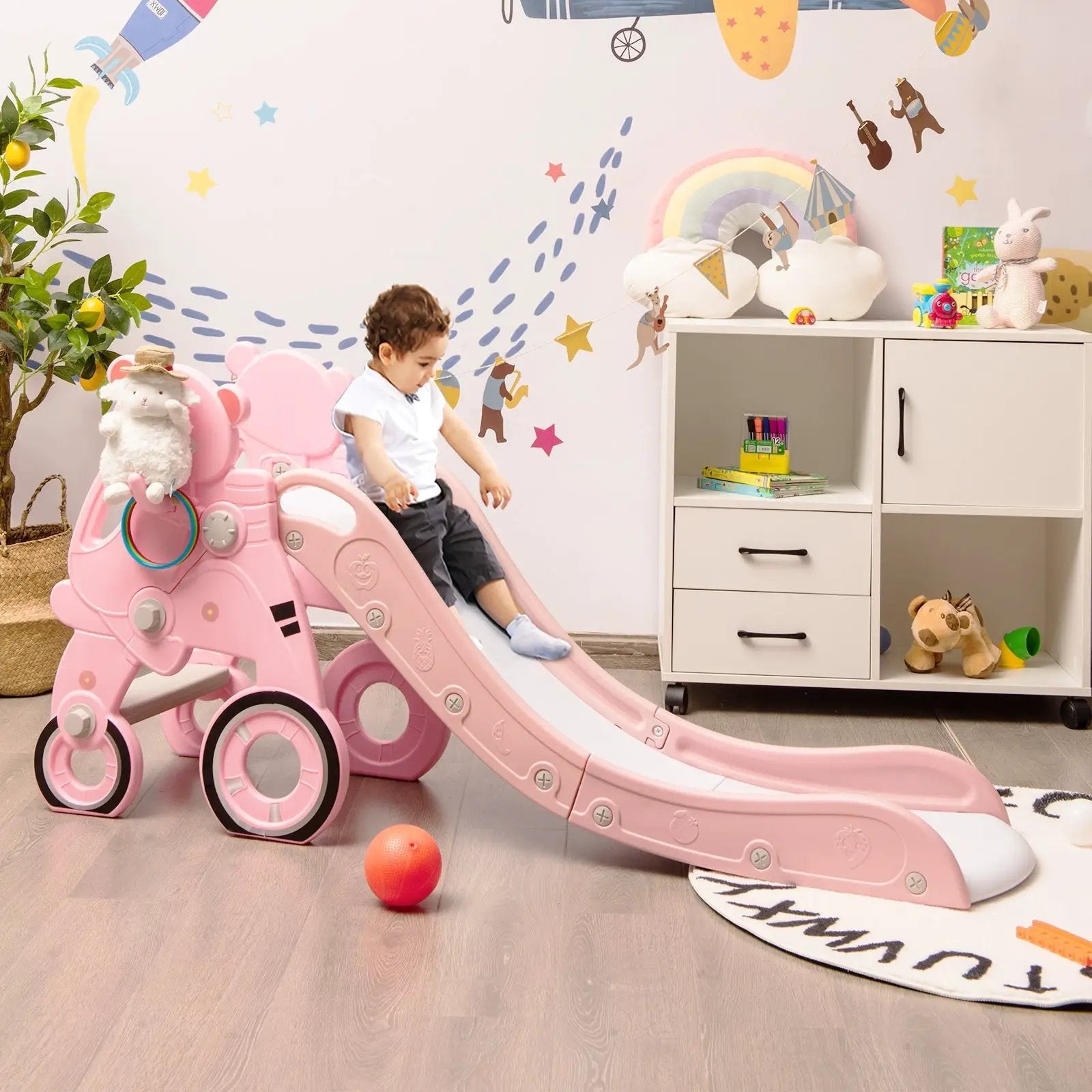 4-in-1 Foldable Baby Slide Toddler Climber Slide PlaySet with Ball by DirectDeals