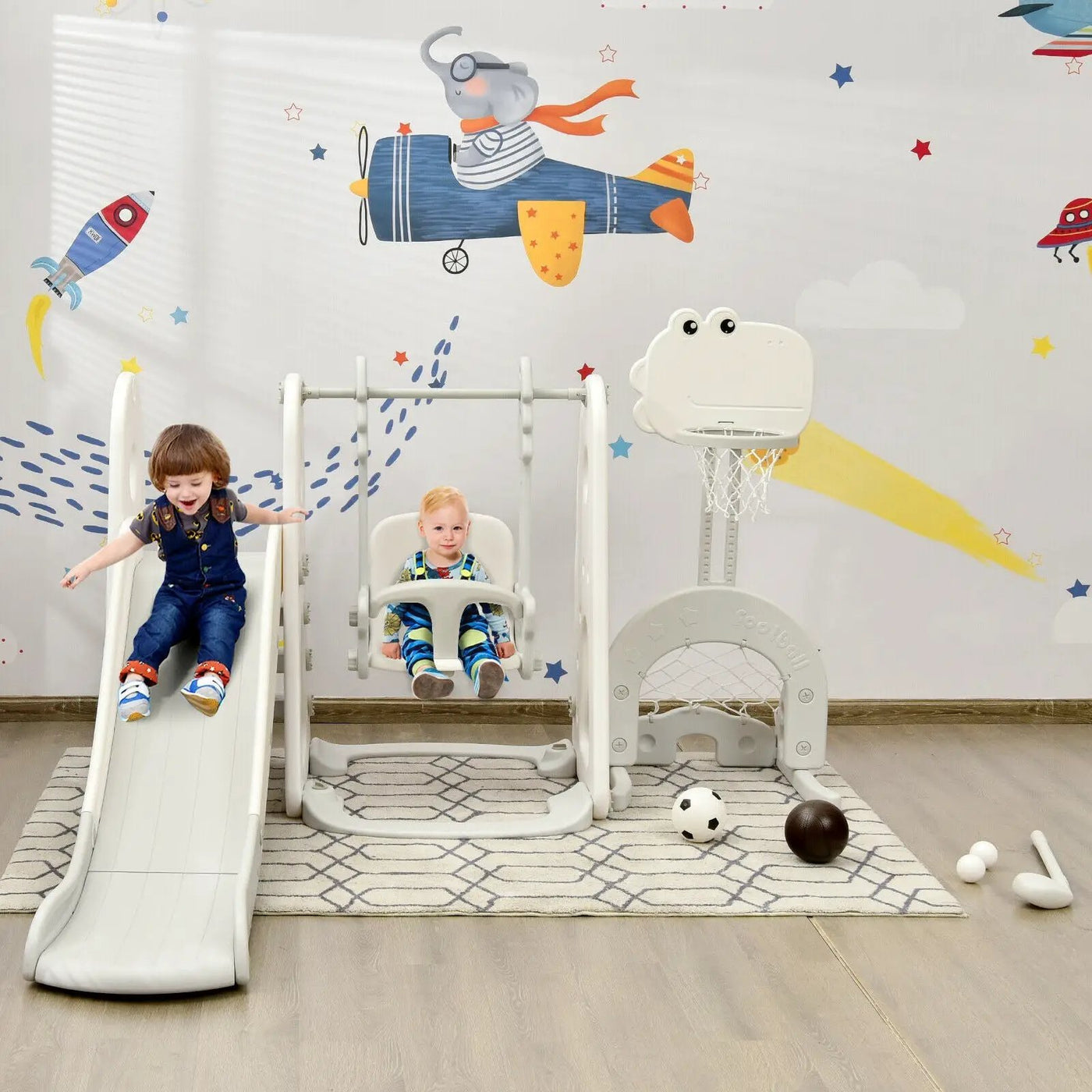 6 in 1 Toddler Slide and Swing Set with Ball Games by DirectDeals