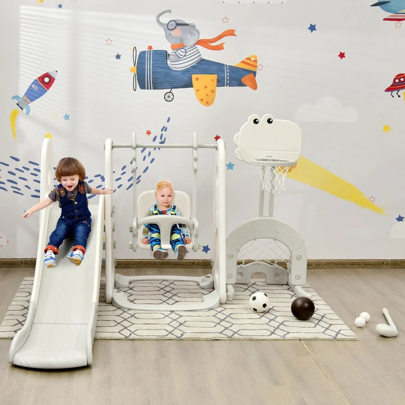 6 in 1 Toddler Slide and Swing Set with Ball Games by DirectDeals