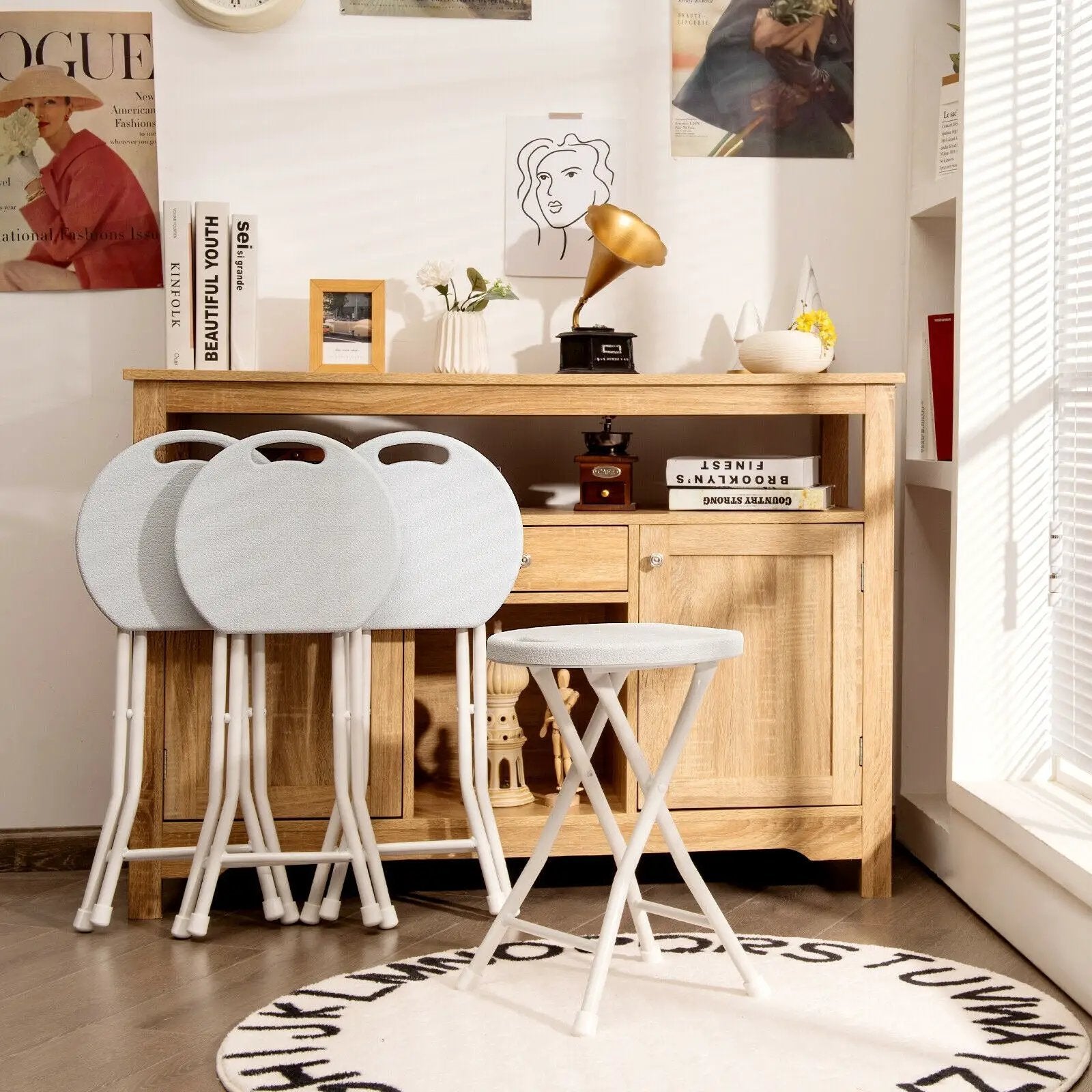 Set of 4 18 Inch Collapsible Round Stools with Handle by DirectDeals