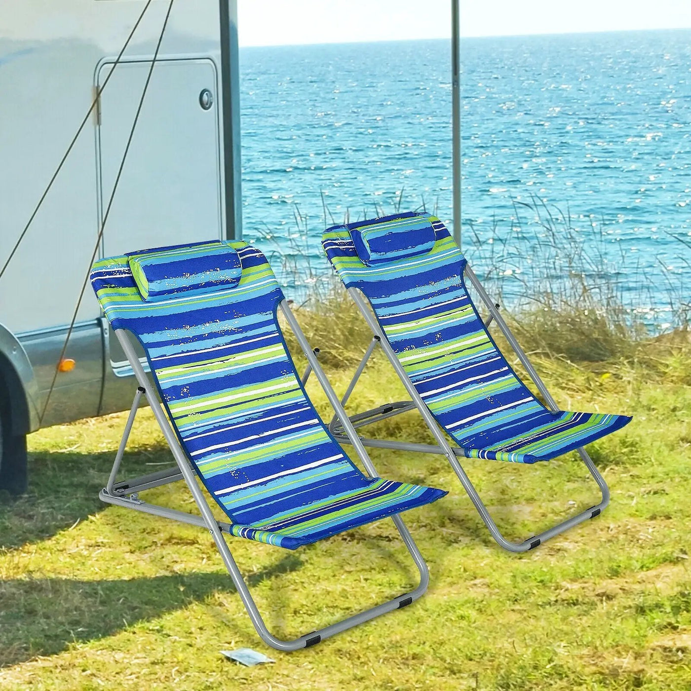 Portable Beach Chair Set of 2 with Headrest by DirectDeals