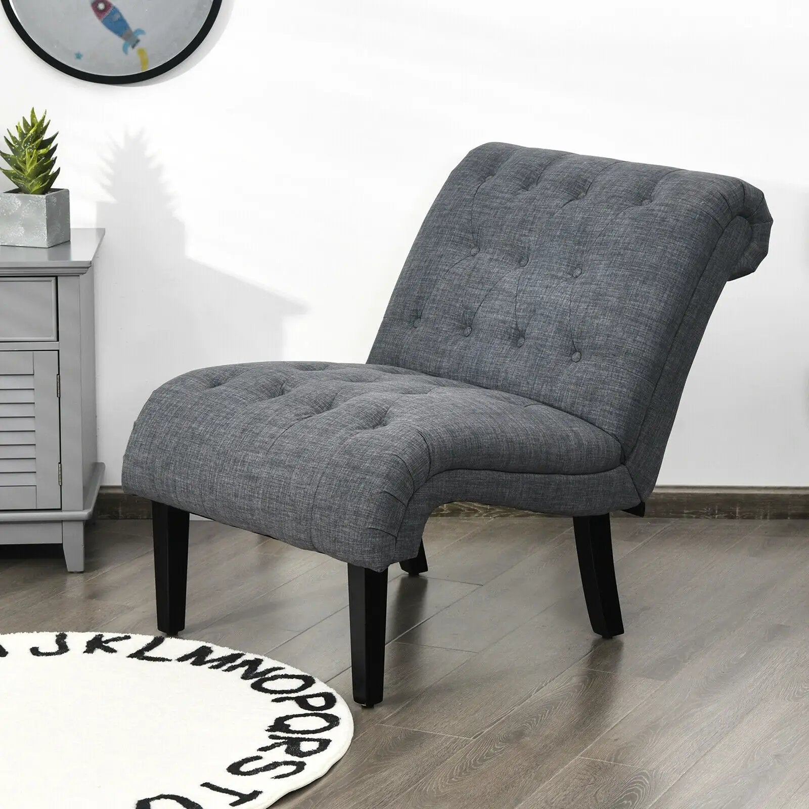Cotton Linen Fabric Armless Accent Chair with Adjustable Foot Pads by DirectDeals