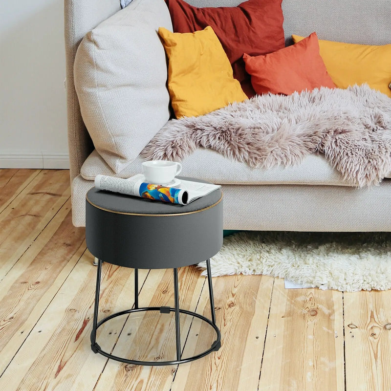 Round Velvet Footrest Stool Ottoman with Non-Slip Foot Pads for Bedside by DirectDeals