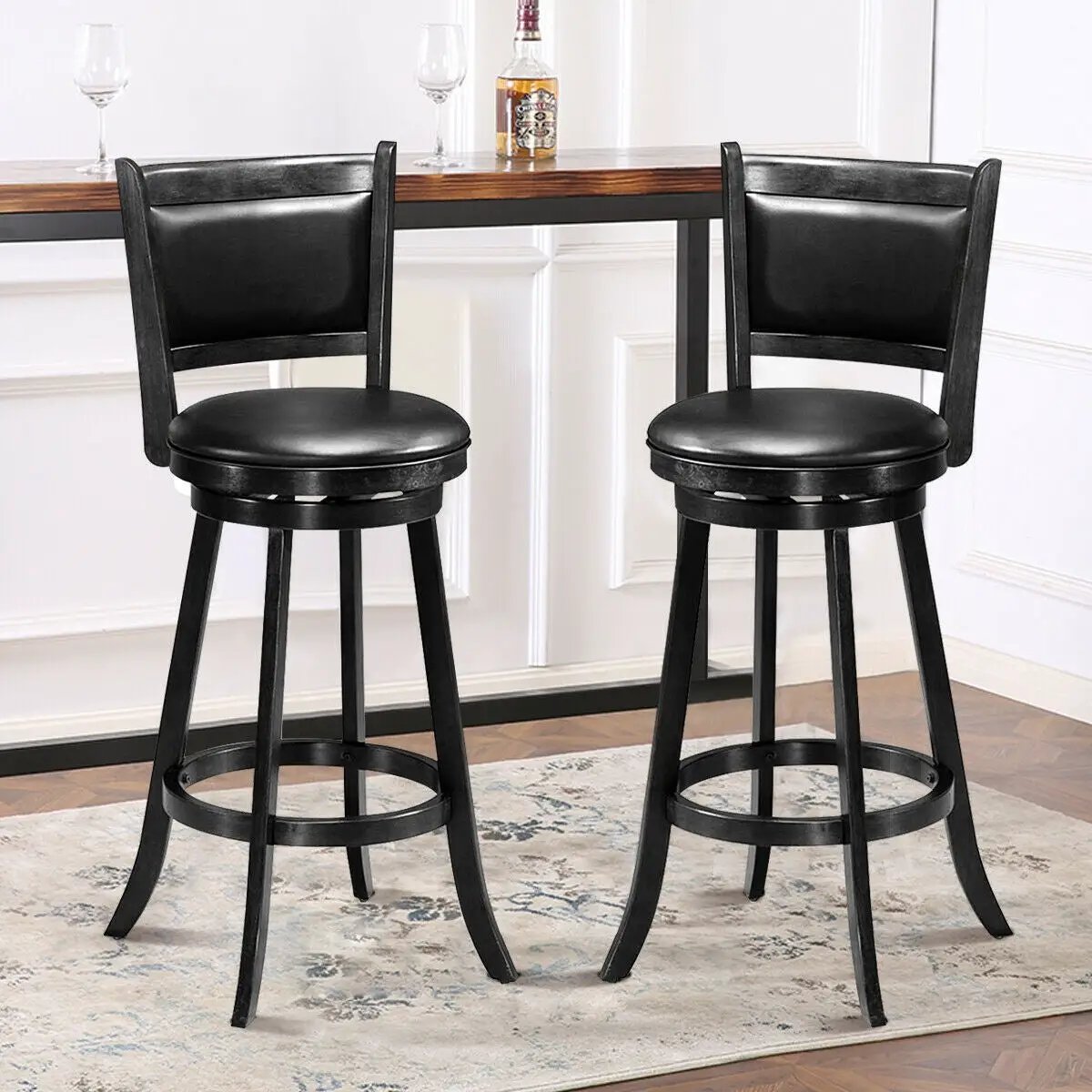 Set of 2 29 Inch Swivel Bar Height Stool Wood Dining Chair Barstool by DirectDeals