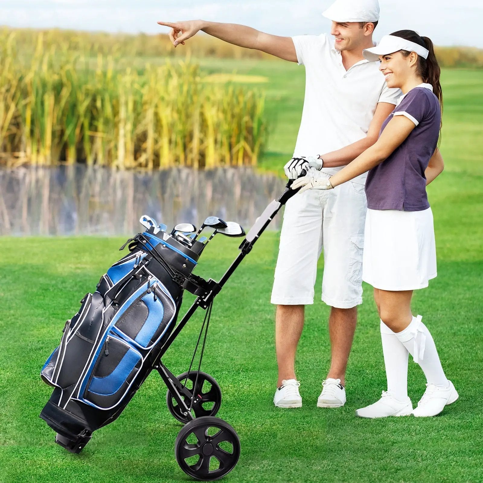 Folding 2 Wheels Push Pull Golf Cart Trolley with Scoreboard by DirectDeals