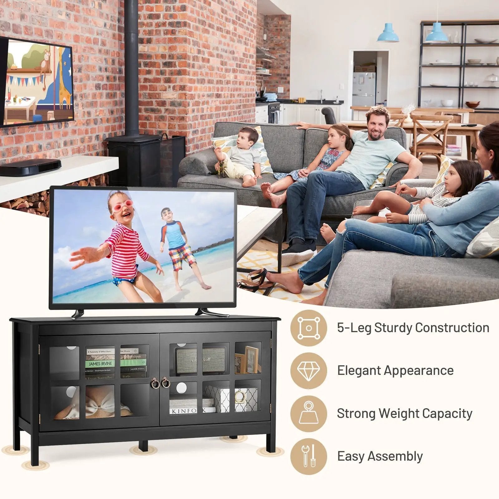 50 Inch Modern Wood Large TV Stand Entertainment Center for TV by DirectDeals
