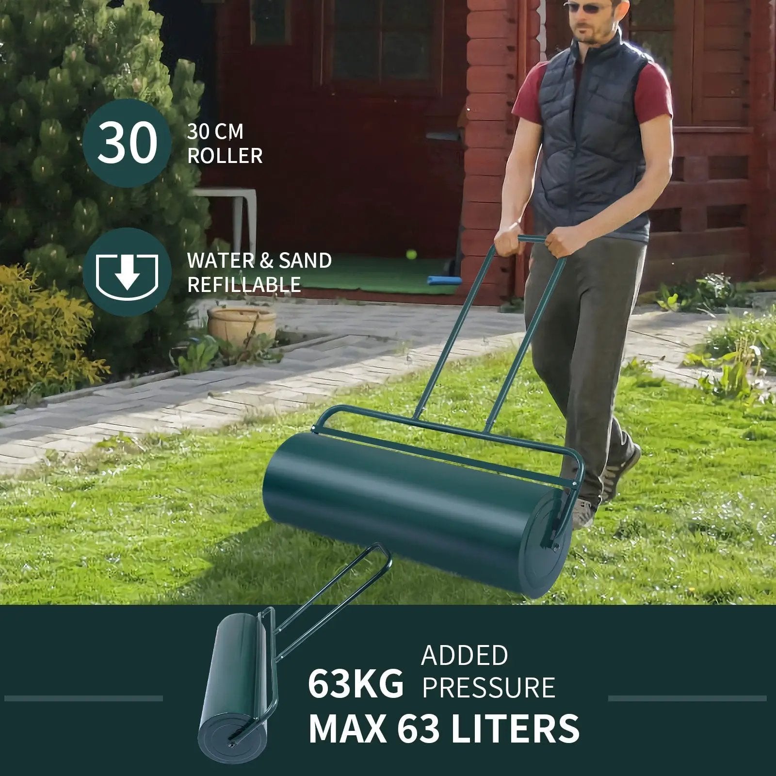 36 x 12 Inch Tow Lawn Roller Water Filled Metal Push Roller by DirectDeals