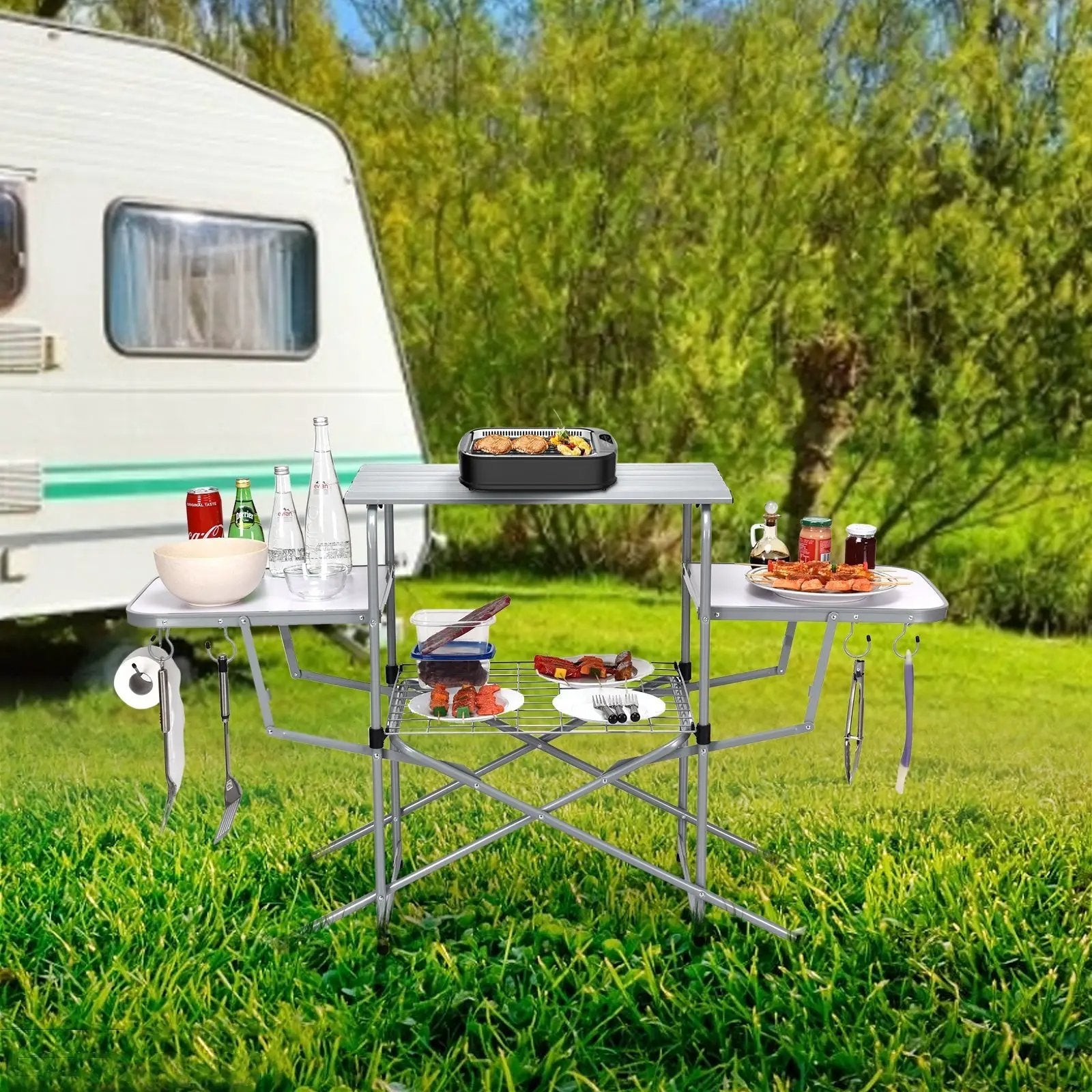 Foldable Outdoor BBQ Table Grilling Stand by DirectDeals