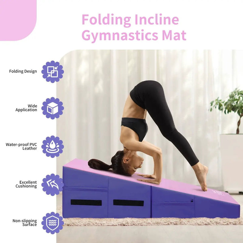 Folding Wedge Exercise Gymnastics Mat with Handles by DirectDeals