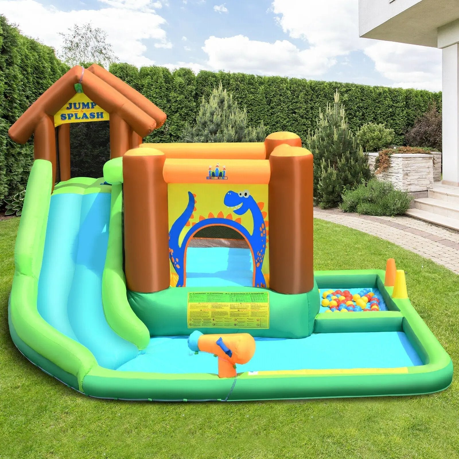 Inflatable Waterslide Bounce House Climbing Wall Ball Pit with Blower by DirectDeals