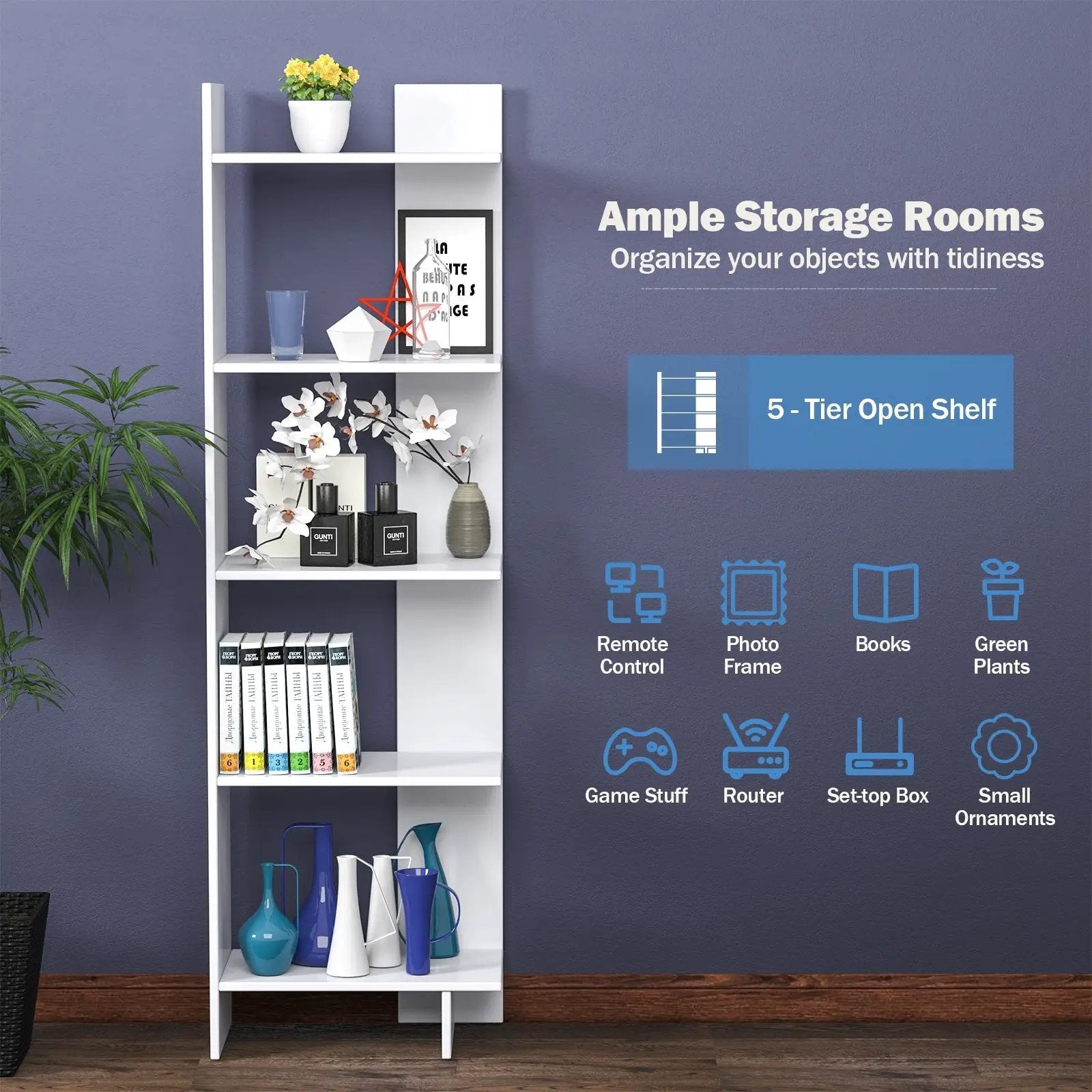 5-tier Freestanding Decorative Storage Display Bookshelf by DirectDeals