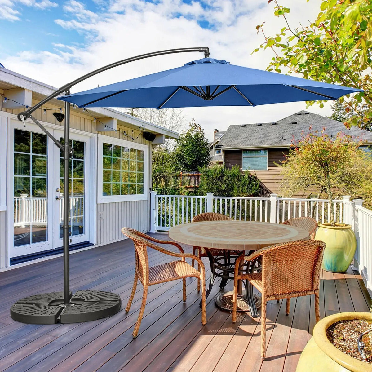10 Feet Offset Umbrella with 8 Ribs Cantilever and Cross Base by DirectDeals