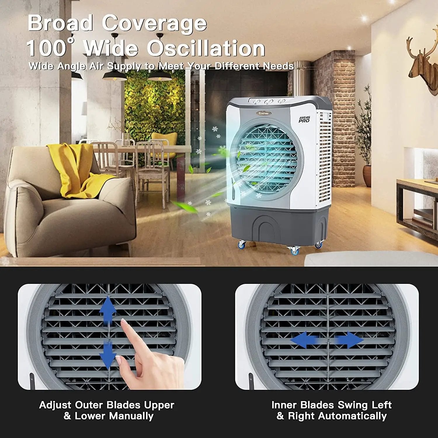 4-in-1 Industrial Evaporative Air Cooler Fan with 12 Gallon Tank and Wheels-Gray by DirectDeals