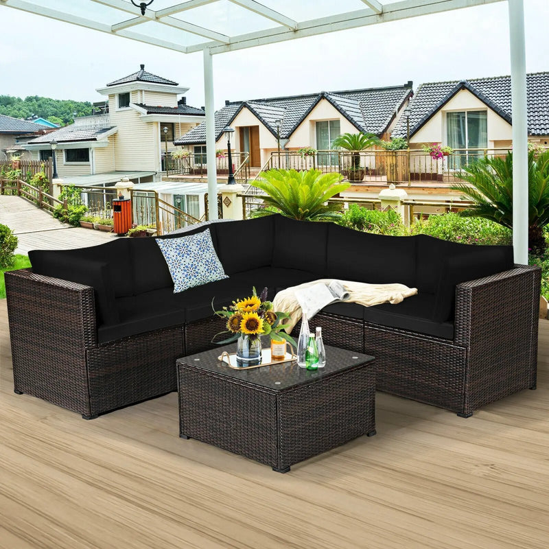 6 Pieces Patio Furniture Sofa Set with Cushions for Outdoor by DirectDeals