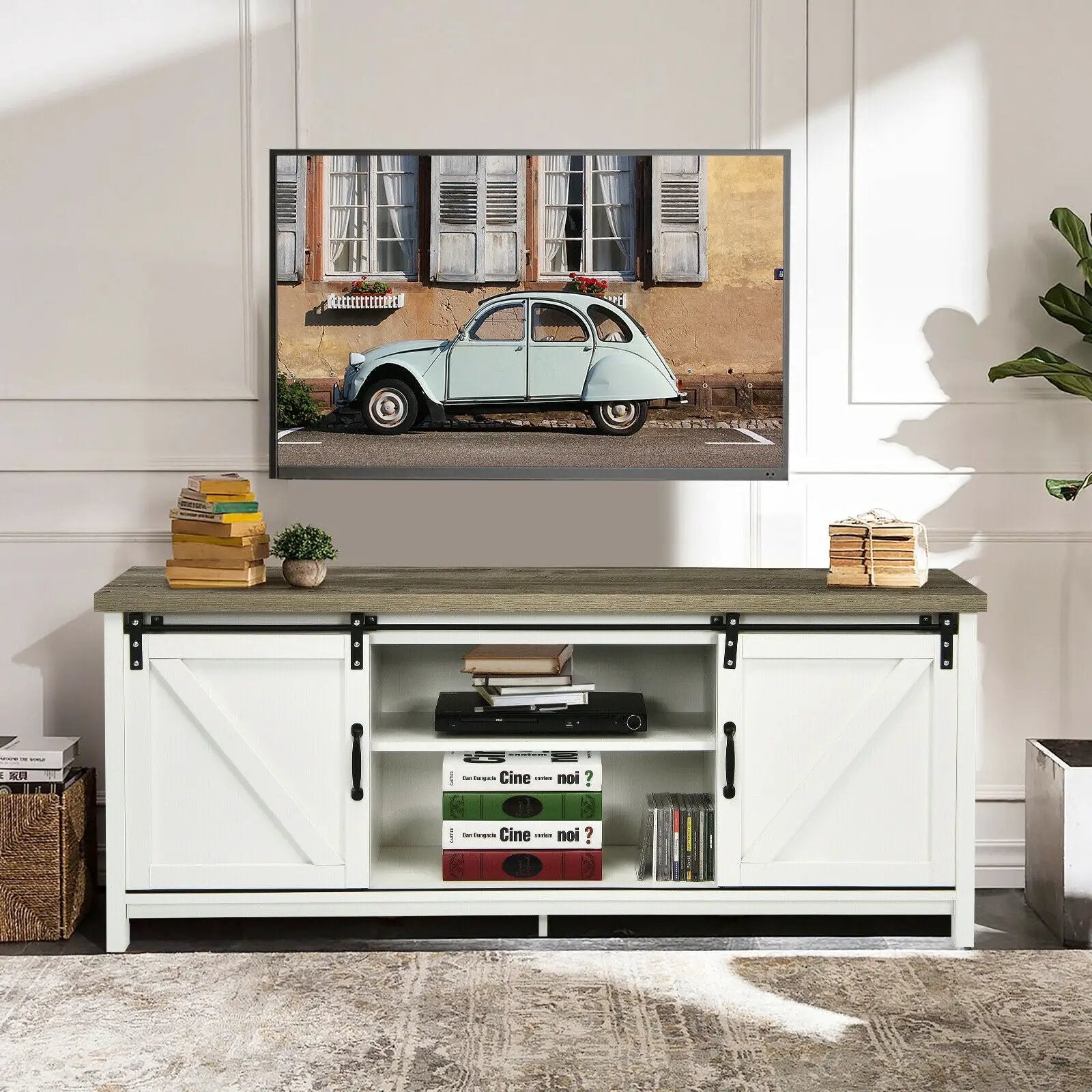 TV Stand Media Center Console Cabinet with Sliding Barn Door by DirectDeals