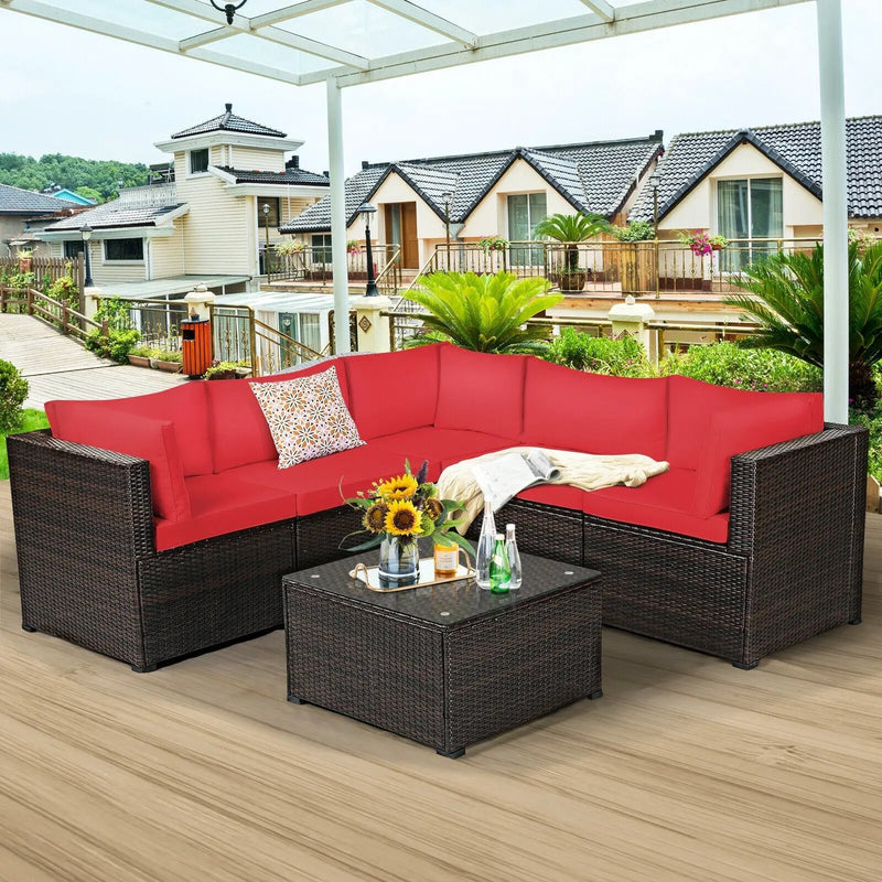 6 Pieces Patio Furniture Sofa Set with Cushions for Outdoor by DirectDeals