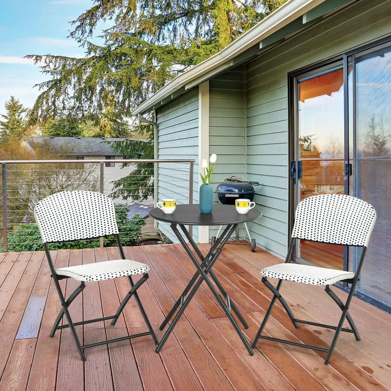 3 Pieces Patio Rattan Bistro Set with Round Dining Table and 2 Chairs by DirectDeals