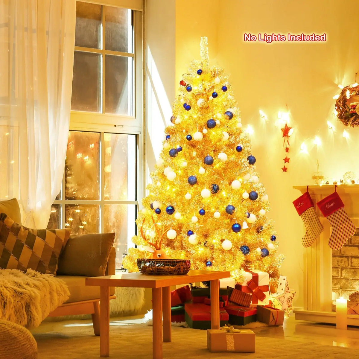6/7.5 Feet Artificial Tinsel Christmas Tree Hinged with Foldable Stand by DirectDeals