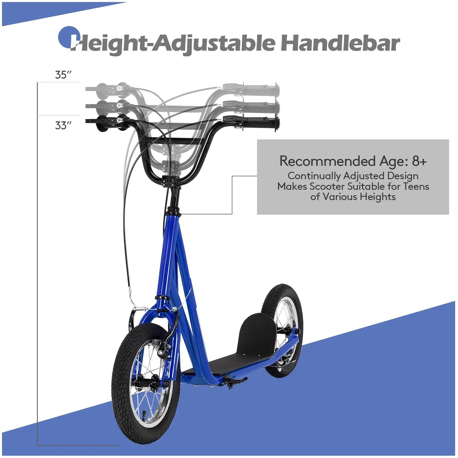 Height Adjustable Kid Kick Scooter with 12 Inch Air Filled Wheel by DirectDeals